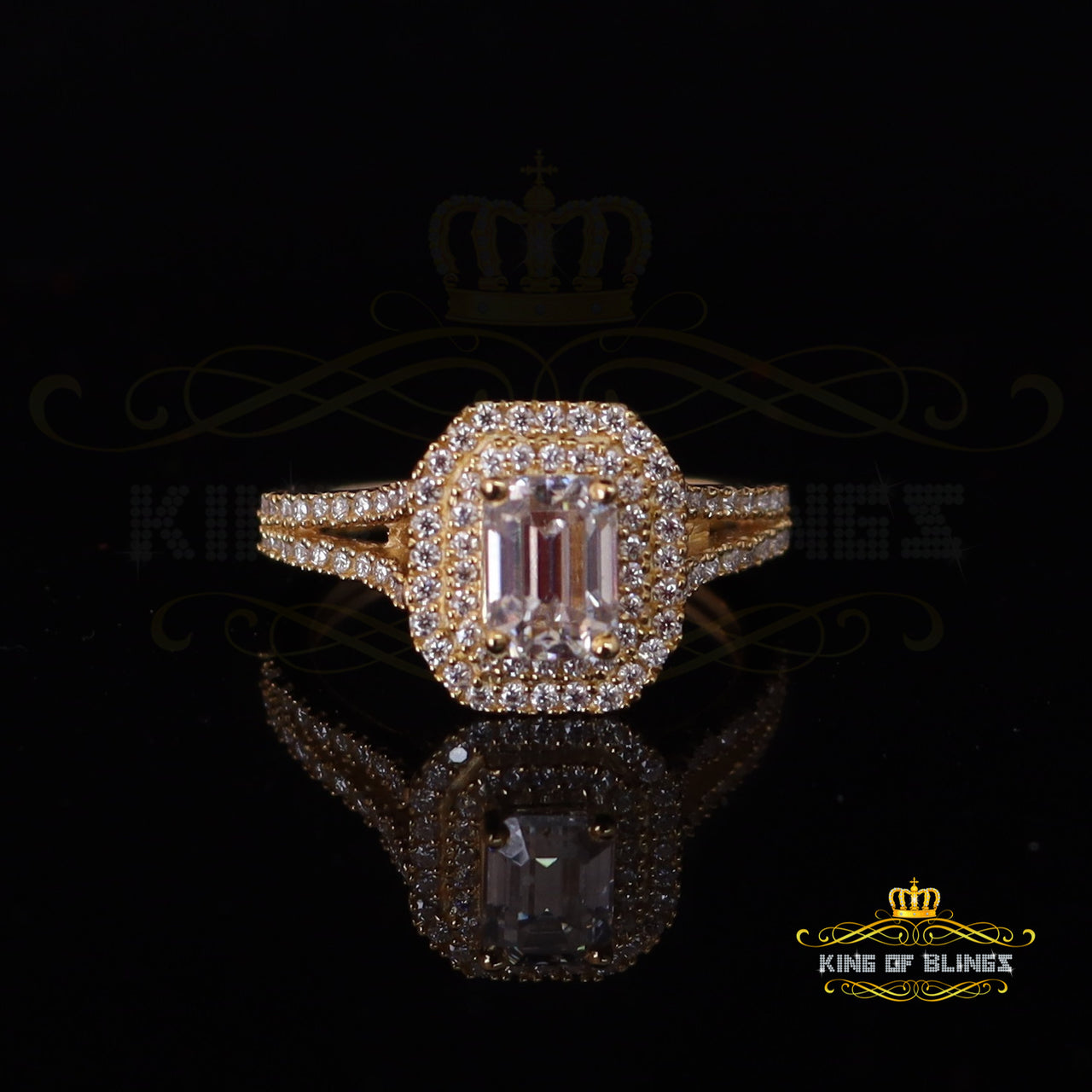 King Of Blings  10K Yellow Gold 2.00CT 'VVS' 'FL' D clr Emerlard Cut Moissonite Womens Ring S/7