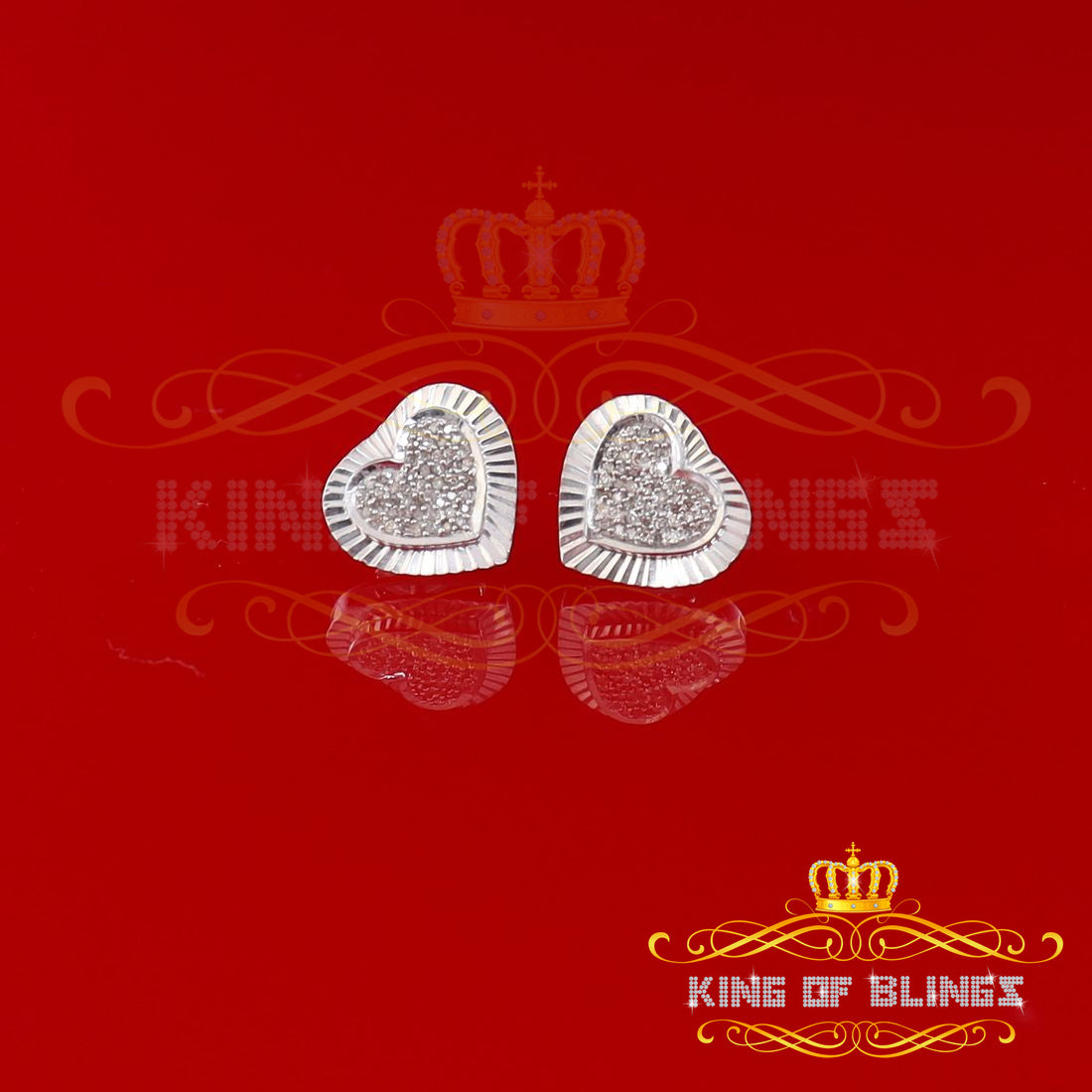 King Of Bling's Aretes Para Hombre Heart 925 White Silver 0.25ct Diamond Ladies Style Earrings KING OF BLINGS