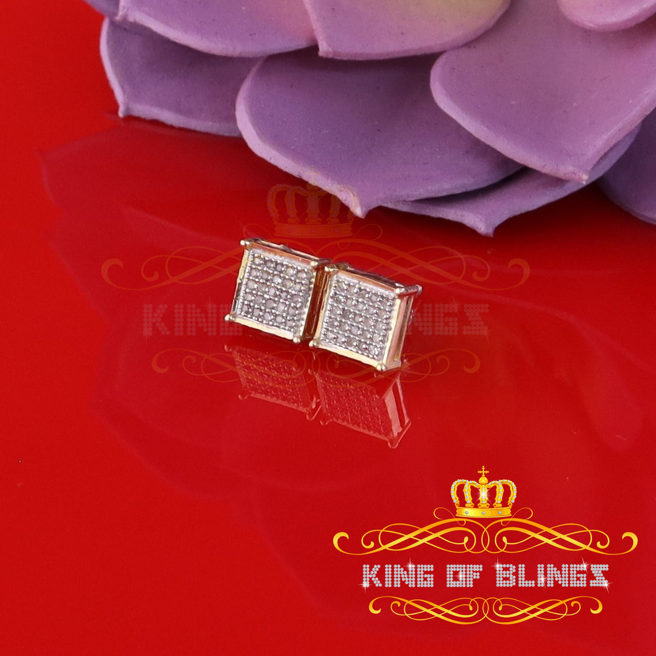 King of Blings-Aretes Para Hombre 925 Yellow Silver 0.15ct Diamond Women & Men Square Earrings
