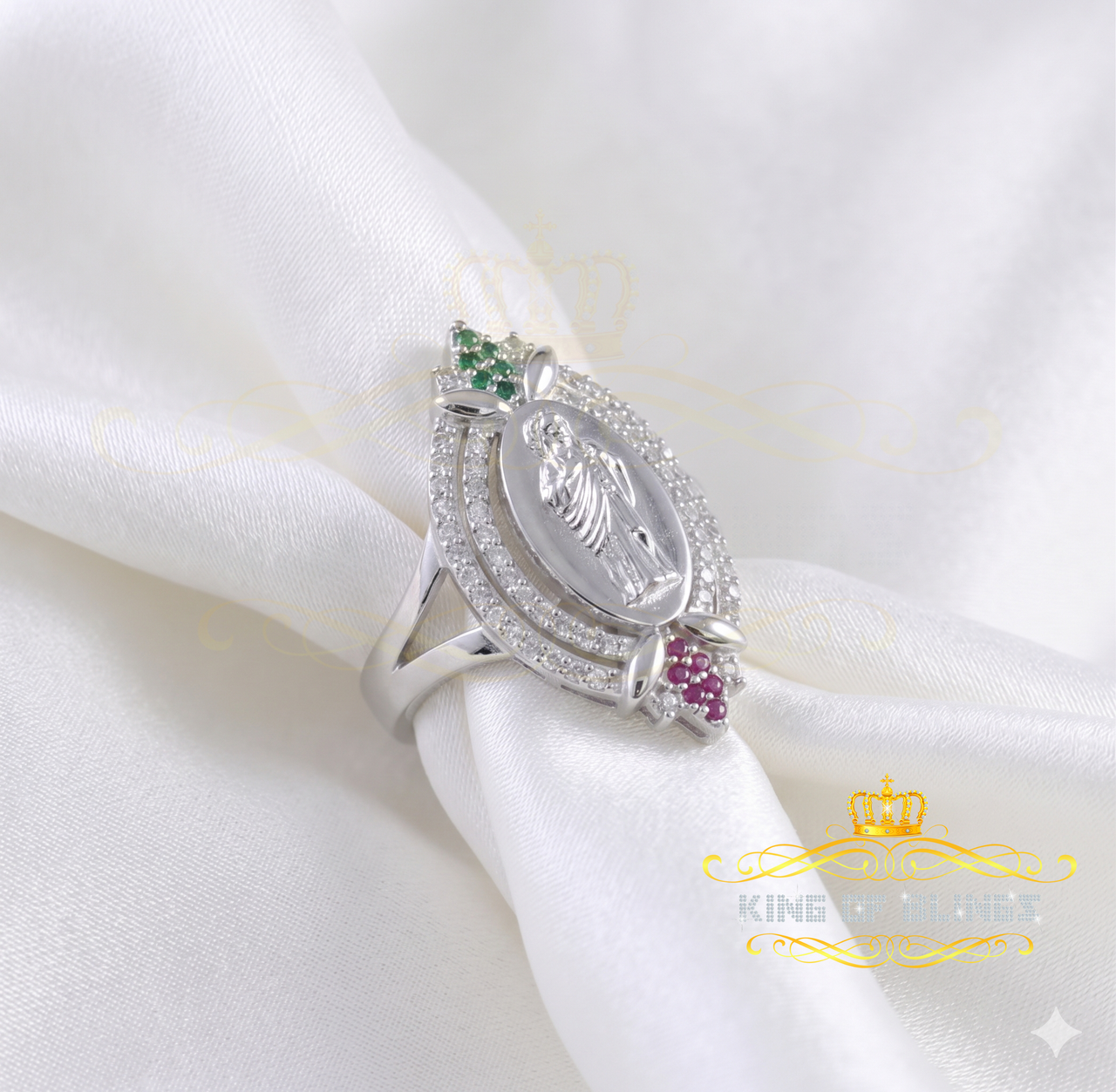 King Of Bling'sWhite CZ 925 Sterling Silver Catholic St Jude Fancy Women's Religious Ring SZ 7 KING OF BLINGS