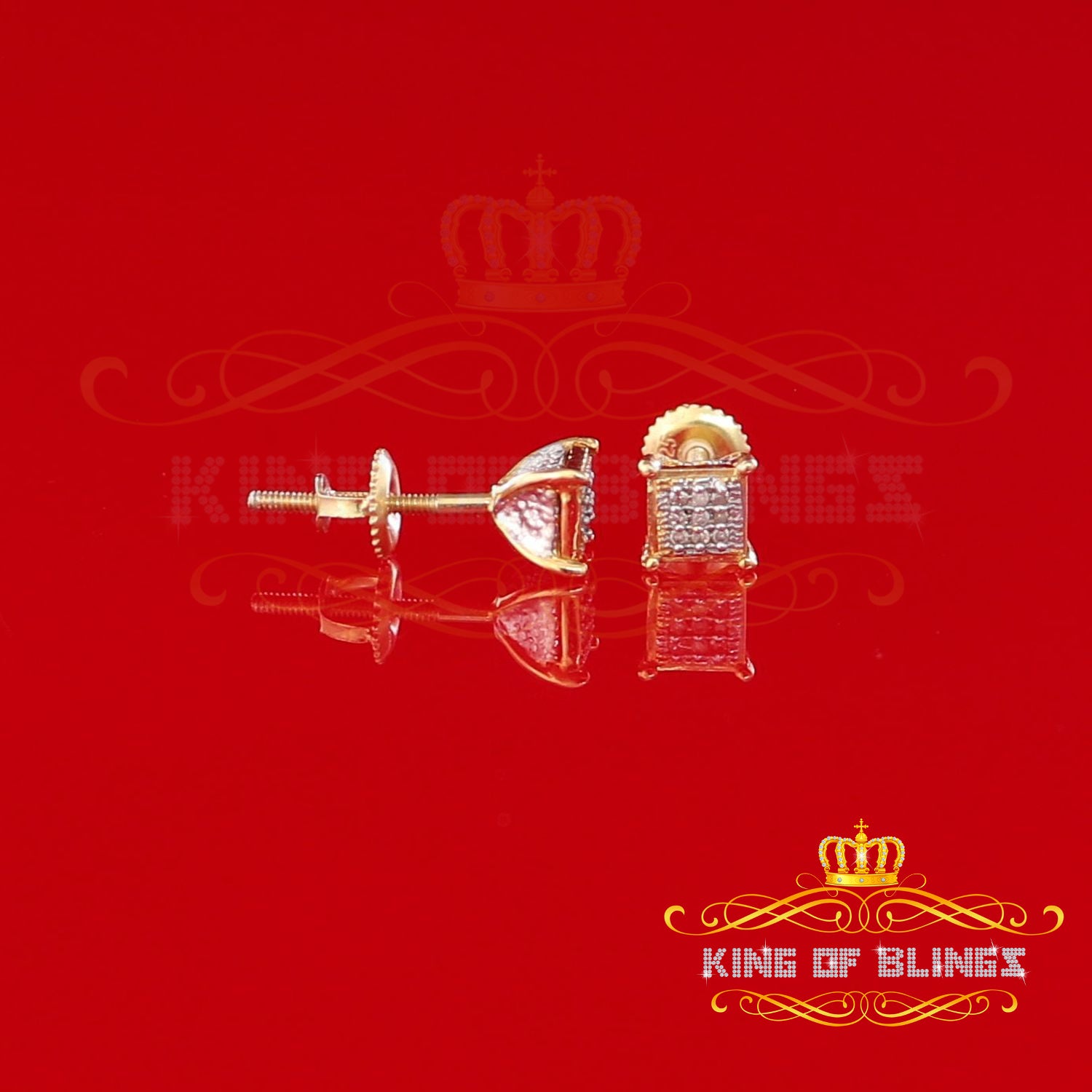 King of Blings-0.05ct Diamond Collection Yellow 925 Sterling Silver Women & Men Square Earrings KING OF BLINGS
