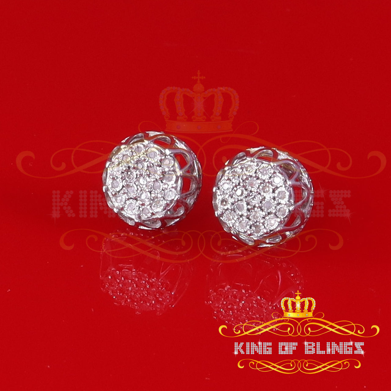 King Of Bling's 0.08ct Diamond 925 Sterling White Silver for Men's & Womens Stud Crown Earrings KING OF BLINGS