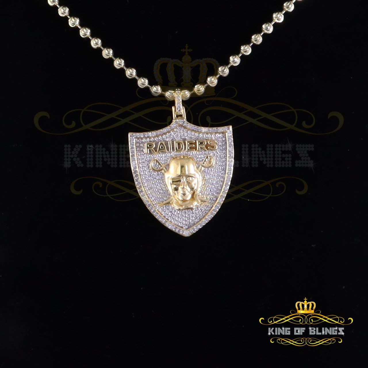 King Of Bling's RIDER SHIELD Charm Real 0.33ct Diamond Sterling Silver Necklace Yellow Pendant KING OF BLINGS