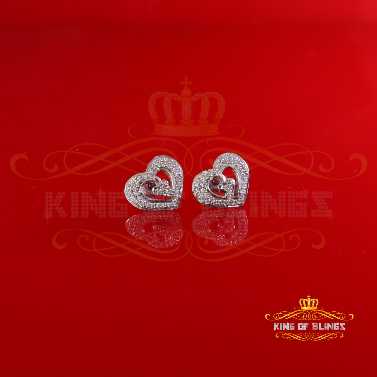 King of Blings- 1.26ct Cubic Zirconia 925 White Sterling Silver Women's Hip Hop Heart Earrings