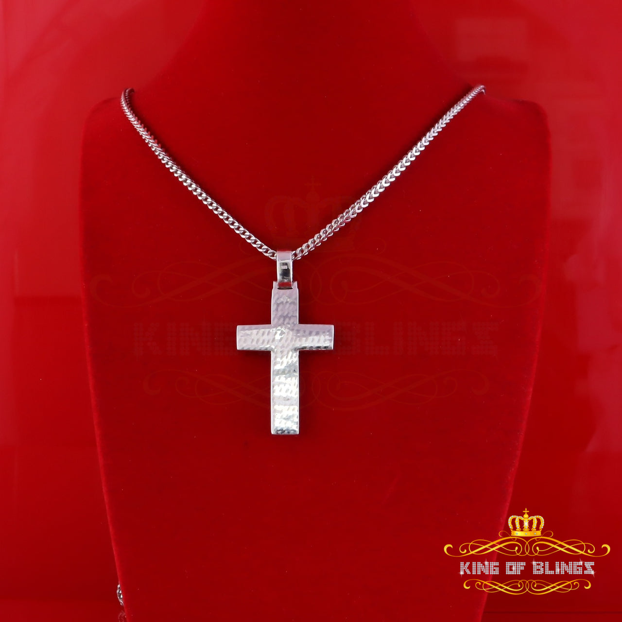 King Of Bling's Men's & Women' 7.50ct VVS D Moissanite White Sterling Silver Charm Cross Pendant