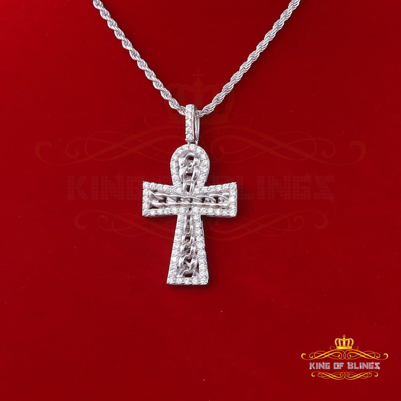 Beautiful 925 sterling White Silver Cross Pendant with 4.32ct Cubic Zirconia