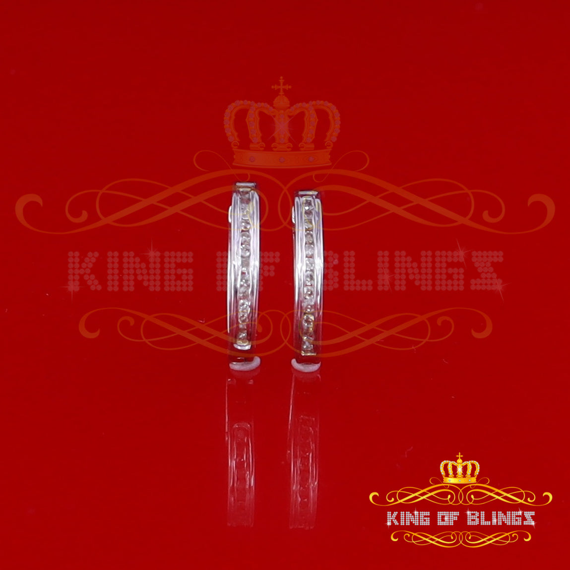 King Of Bling's 0.25ct Diamond 925 Sterling Silver White Hoop Stud Earrings For Men's / Women's