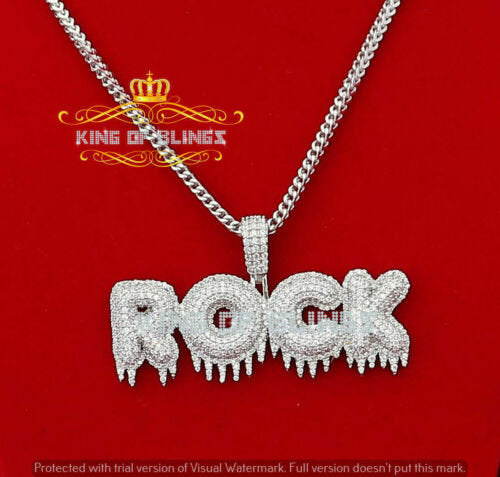 Create Your Own Custom Design in 925 Sterling Silver Dripping ROCK 2.75inch Pendant in Cubic Zirconia KING OF BLINGS