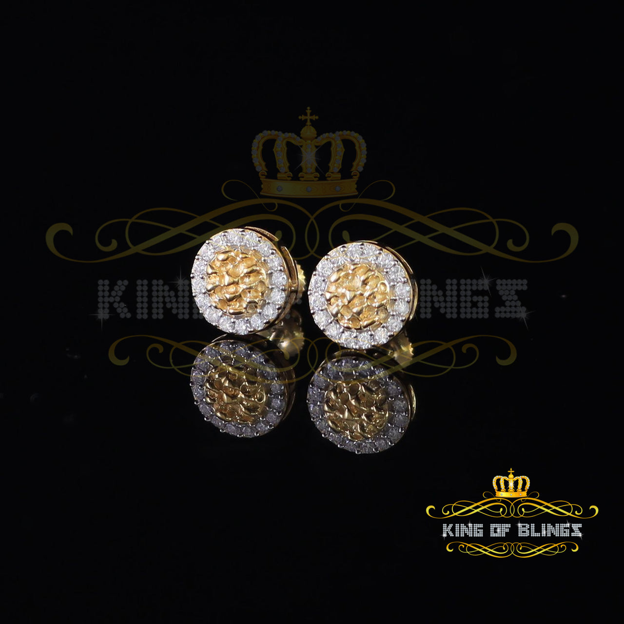 King  of Bling's 1.00ct Moissanite Yellow 925 Sterling Silver Women's Circle Shape Nugget Earring