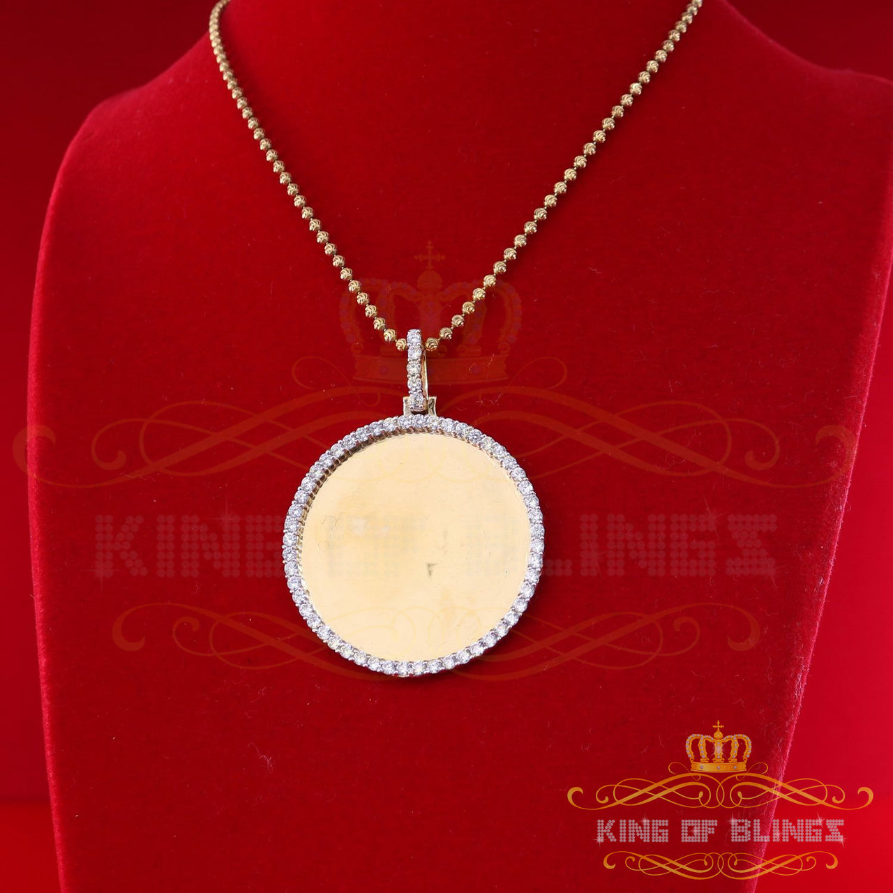 King of Bling's 1.50" Picture Round Yellow Pendant Round Sterling Silver 3.42ct Cubic Zirconia