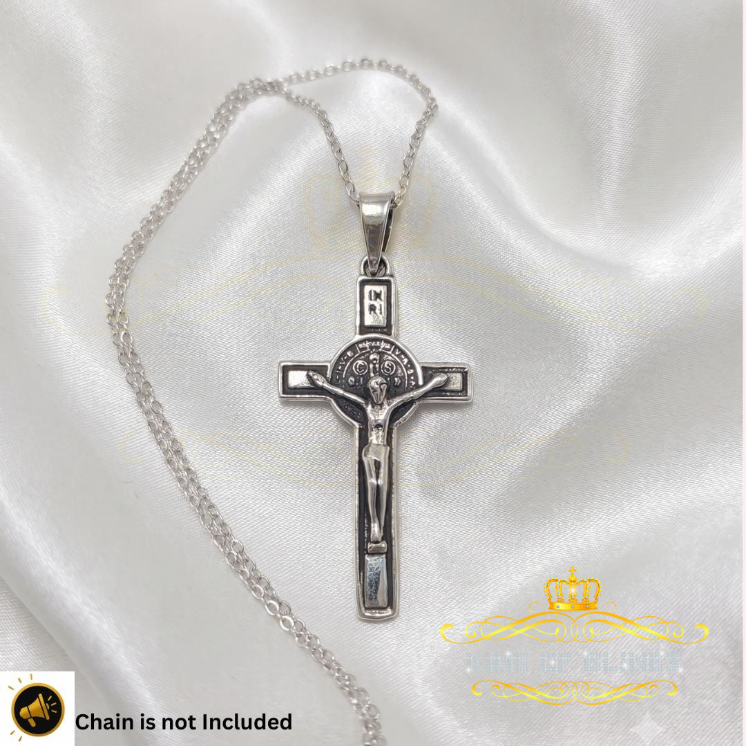 King Of Bling's 925 Sterling Silver Men's/Women's Jesus Cross Pendant White Religious