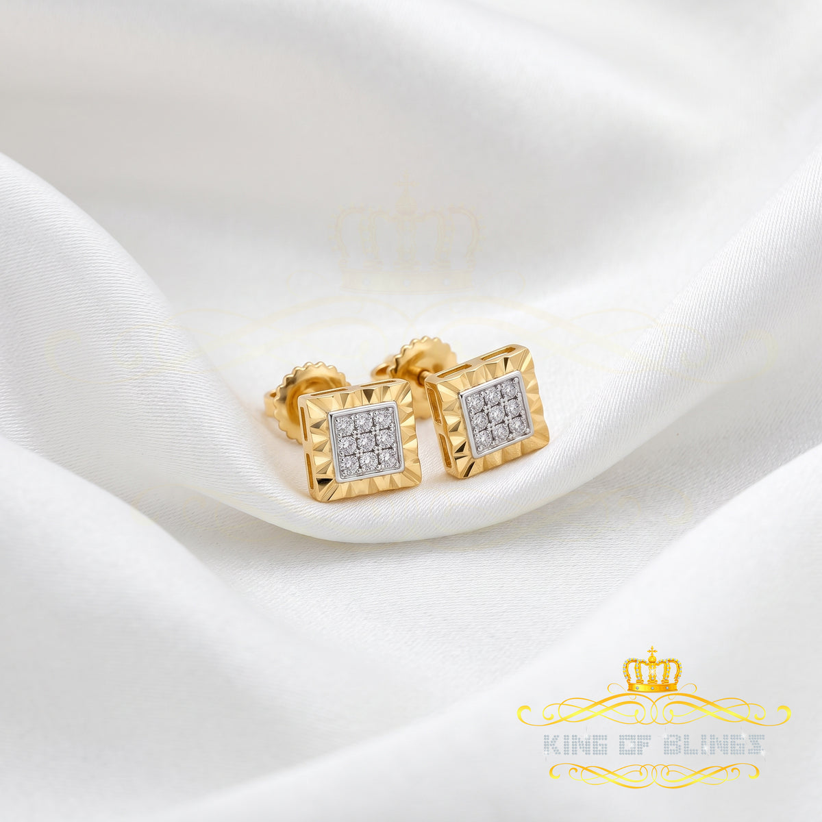 King Of Bling's 0.05ct Diamond For Yellow 925 Sterling Silver Men's & Women's Square Earrings KING OF BLINGS
