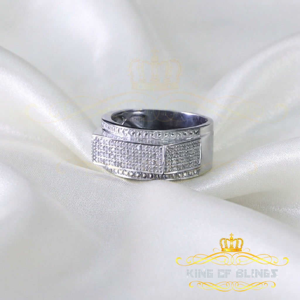King Of Bling's Trendy Micro 0.33ct Real Diamond Men's 925 Silver White Band Style Ring Sz 10 KING OF BLINGS