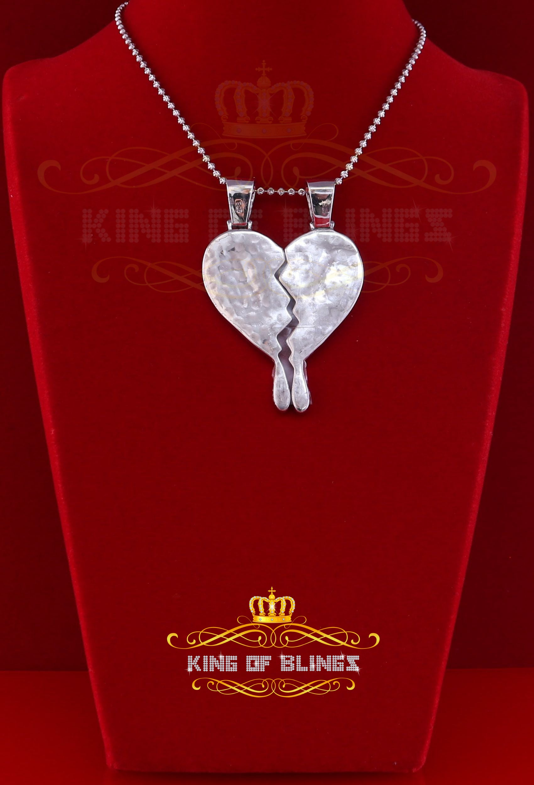 King Of Bling's White 925 Sterling Silver Broken Heart Shape Size Pendant 10.41ct Cubic Zirconia KING OF BLINGS
