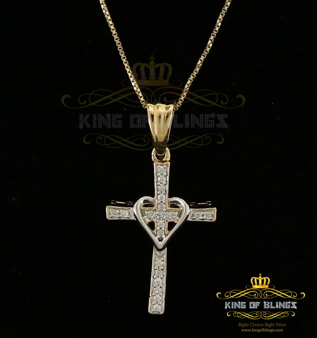King Of Bling's King Of Bling's Yellow 925 Silver Cross and Heart Pendant with 0.22ct Cubic Zirconia