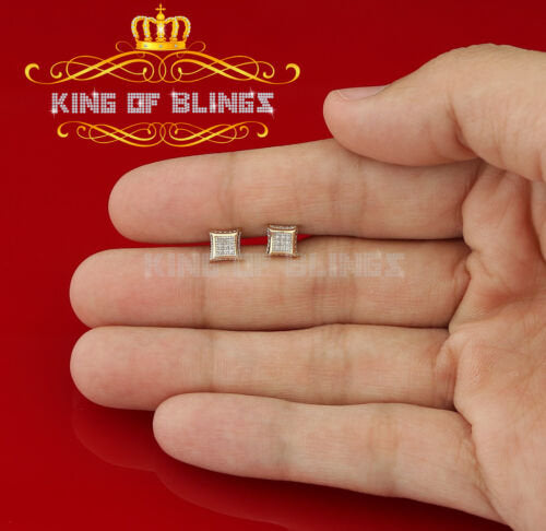 King Of Bling's 10K Yellow Gold with Real 0.05CT Diamond Men's /Womens Square Stud Earring