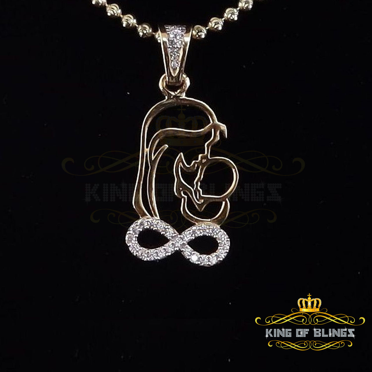 King Of Bling's Buy 0.31ct CZ Infinity Special Mother's Child 925 Sterling Yellow Silver Pendant