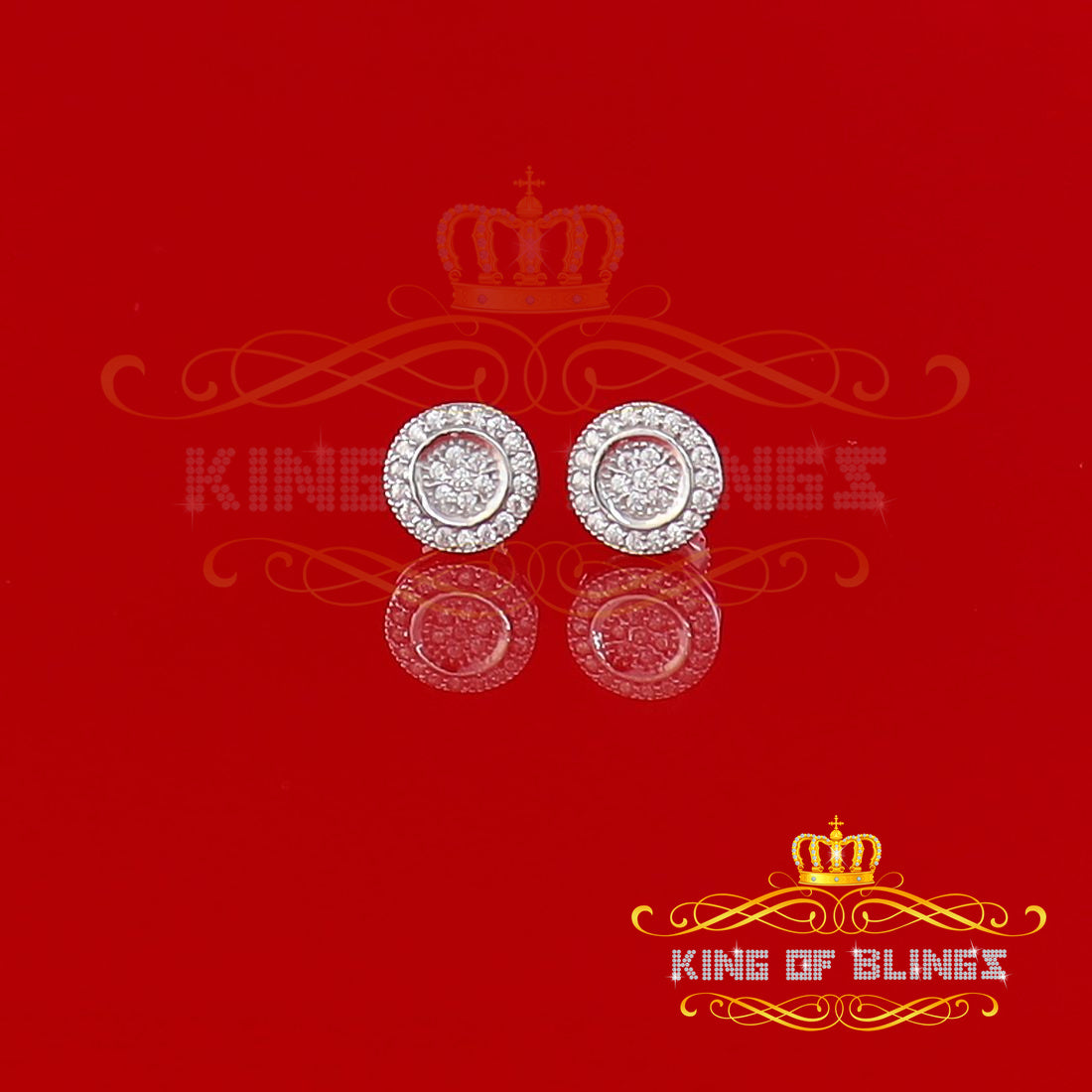 King of Bling's Aretes Para Hombre 925 White Silver Women's 0.5ct Moissanite Round Earrings