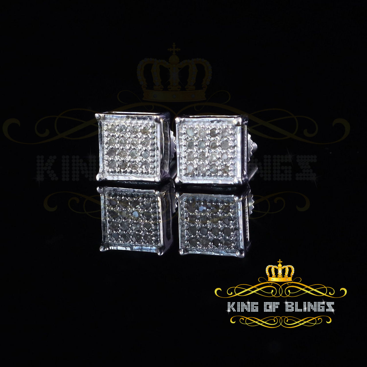 King Of Bling's 0.10ct Diamond Stud Earrings For Women White 925 Sterling Silver Stud For Men