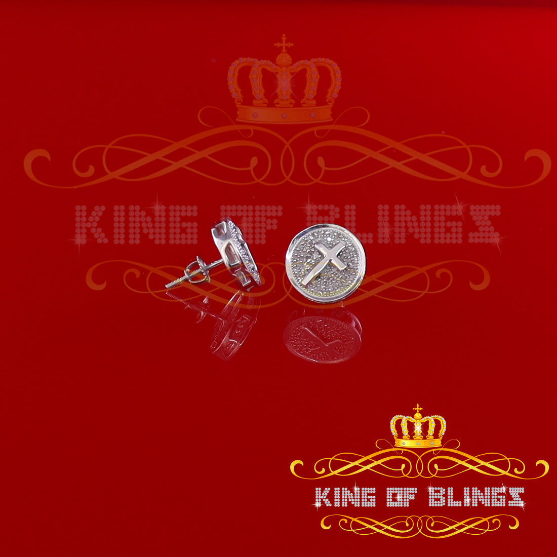 King Of Bling's 0.33ct Diamond 925 Sterling Silver White Round Fashion Earrings For Women's