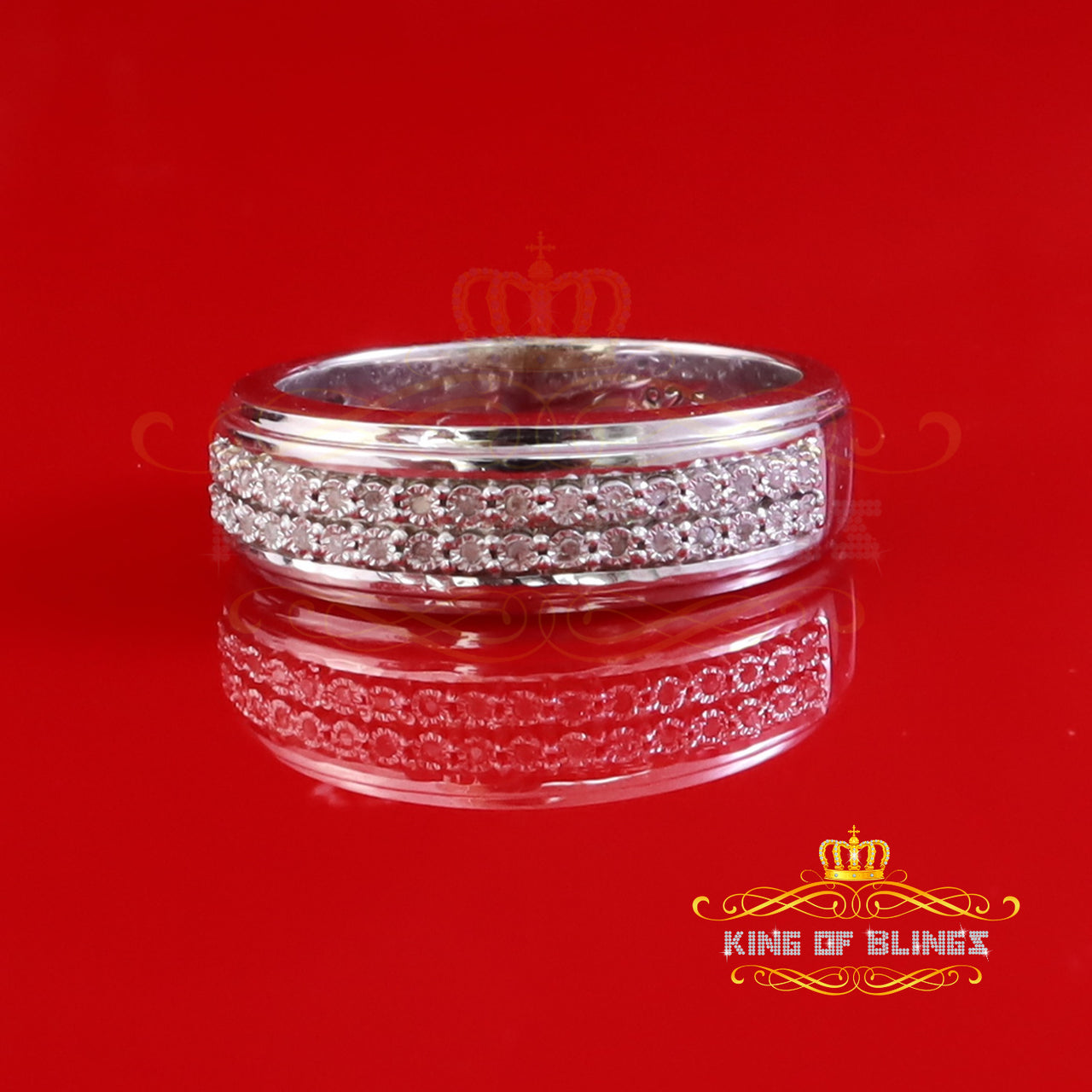 King Of Bling's 925 Sterling Silver 0.10ct Round Cut White Diamond Men's Wedding Band Ring SZ 11