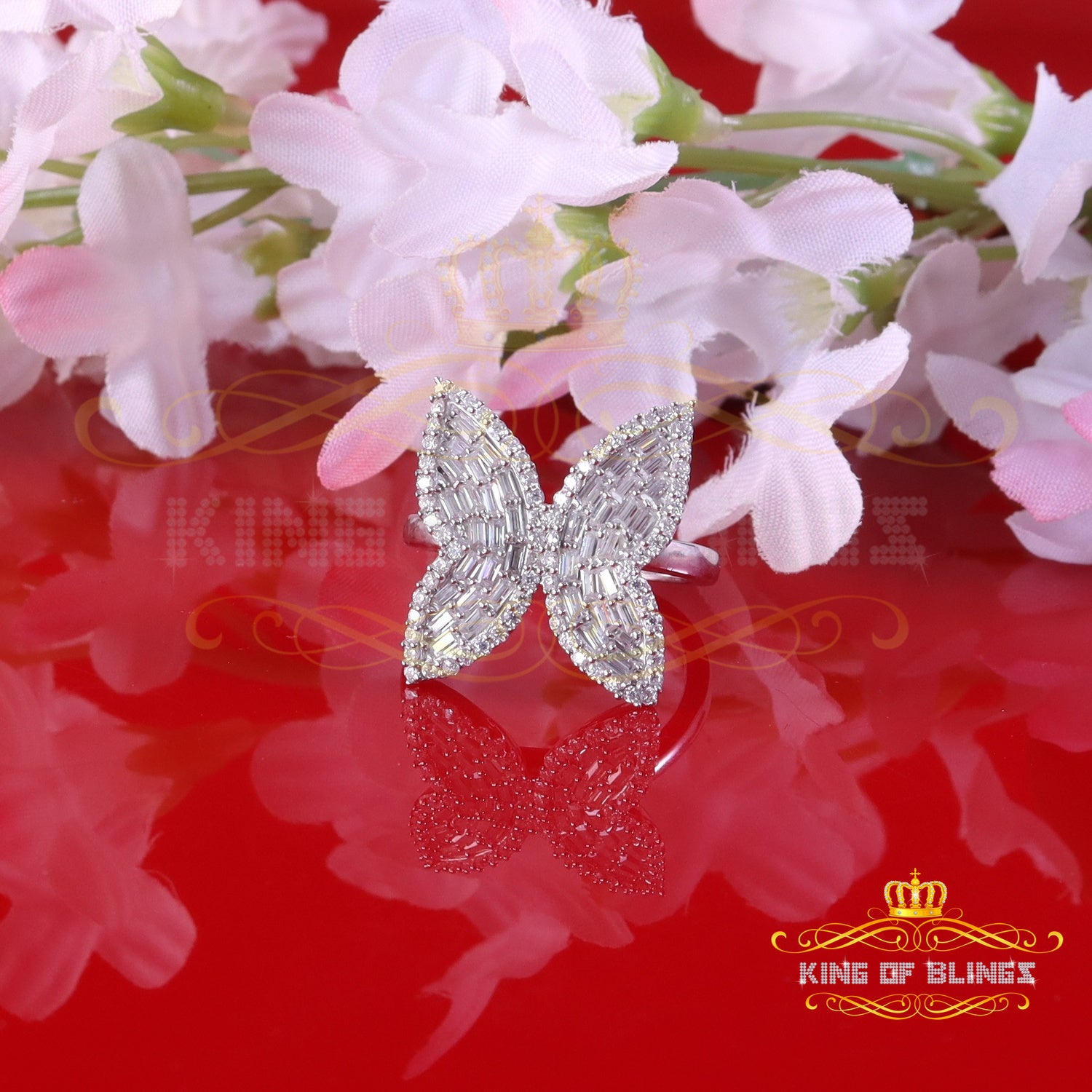 King of Bling's 7Men's/Womens 925 Silver White 1.50ct VVS 'D' Moissanite Butterfly Rings Size 7 KING OF BLINGS