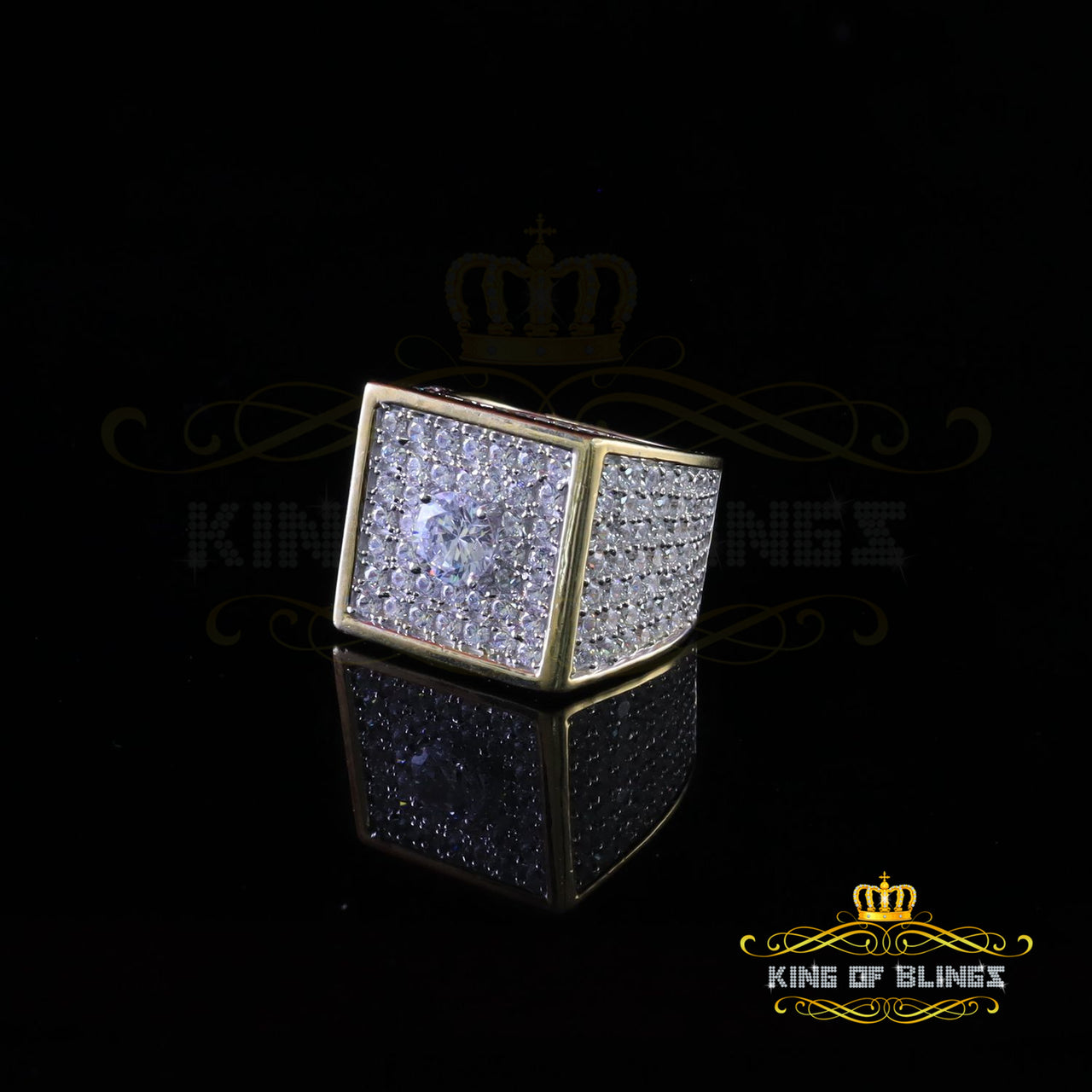 King Of Bling's 925 Silver 19.00ct Yellow Cubic Zirconia Men's Adjustable Ring From SZ 8 to 10