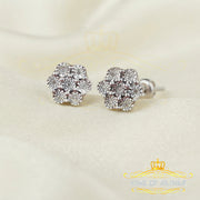 King Of Bling's 0.05ct Diamond 925 Sterling Silver White Floral Style Earrings For Men / Women KING OF BLINGS