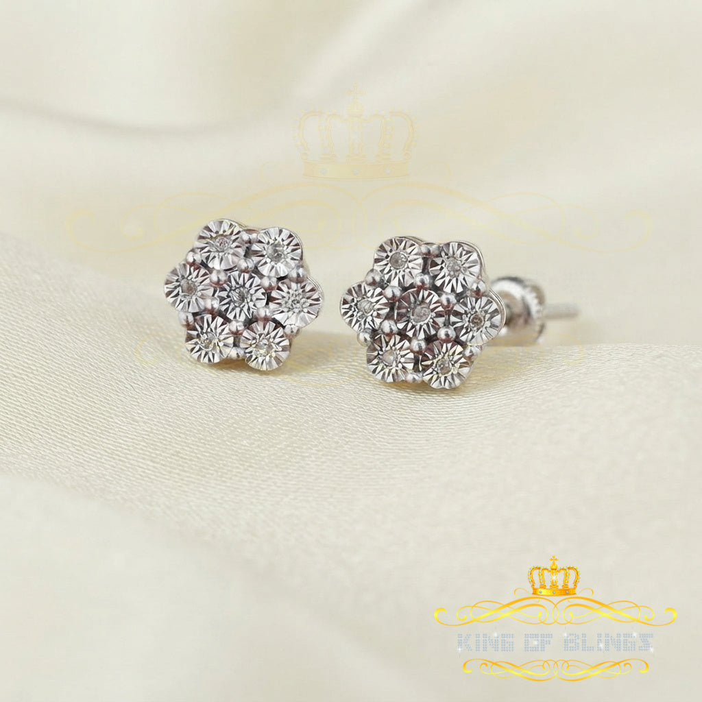 King Of Bling's 0.05ct Diamond 925 Sterling Silver White Floral Style Earrings For Men / Women KING OF BLINGS