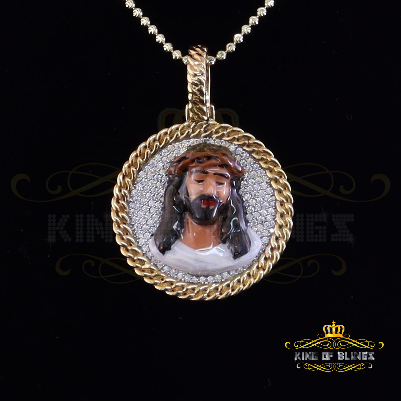 King Of Bling's Jesus 925 Silver 2.00ct W/Crushed Moissanite "1.50" Yellow Jesus Charm Pendant KING OF BLINGS