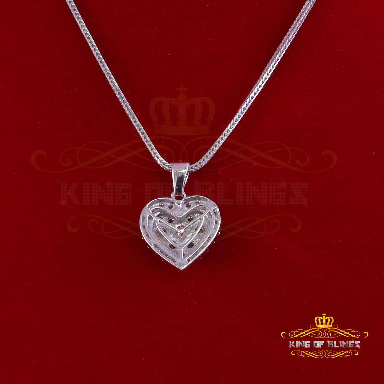 King Of Bling's New Men's/Women's 925 Silver White 3.00ct VVS D Pink Moissanite Heart 3D Pendant