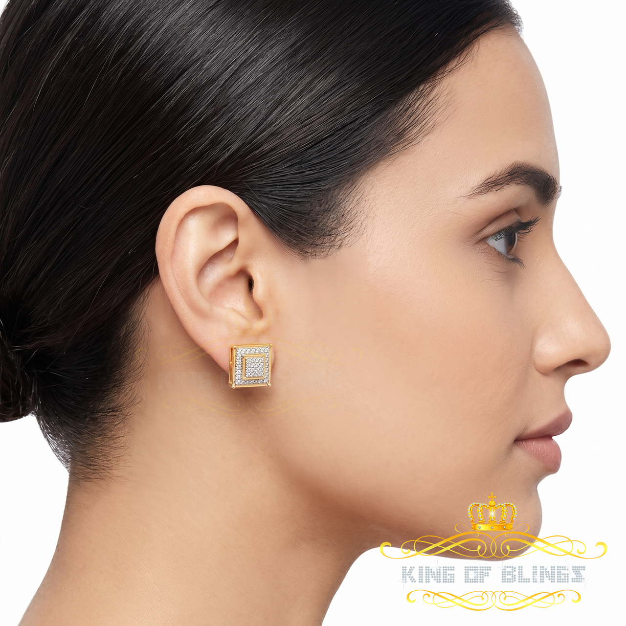 King of Blings-0.20ct Genuine Diamond 925 Yellow Sterling Silver Hip Hop Men's/Women's Earrings