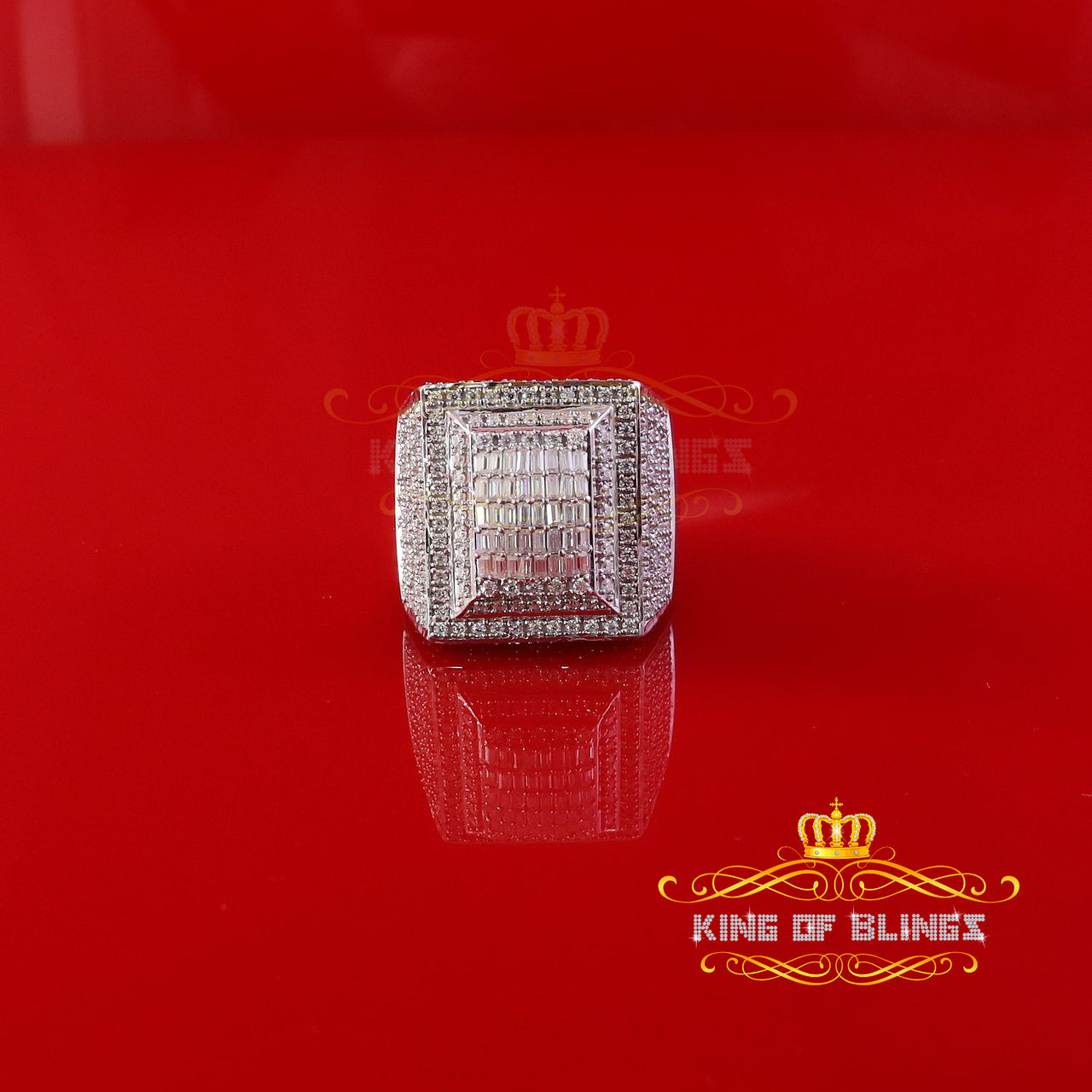 King of Bling's Men's/Womens 925 Silver White 4.00ct VVS 'D' Moissanite 3D Square Rings Size 10