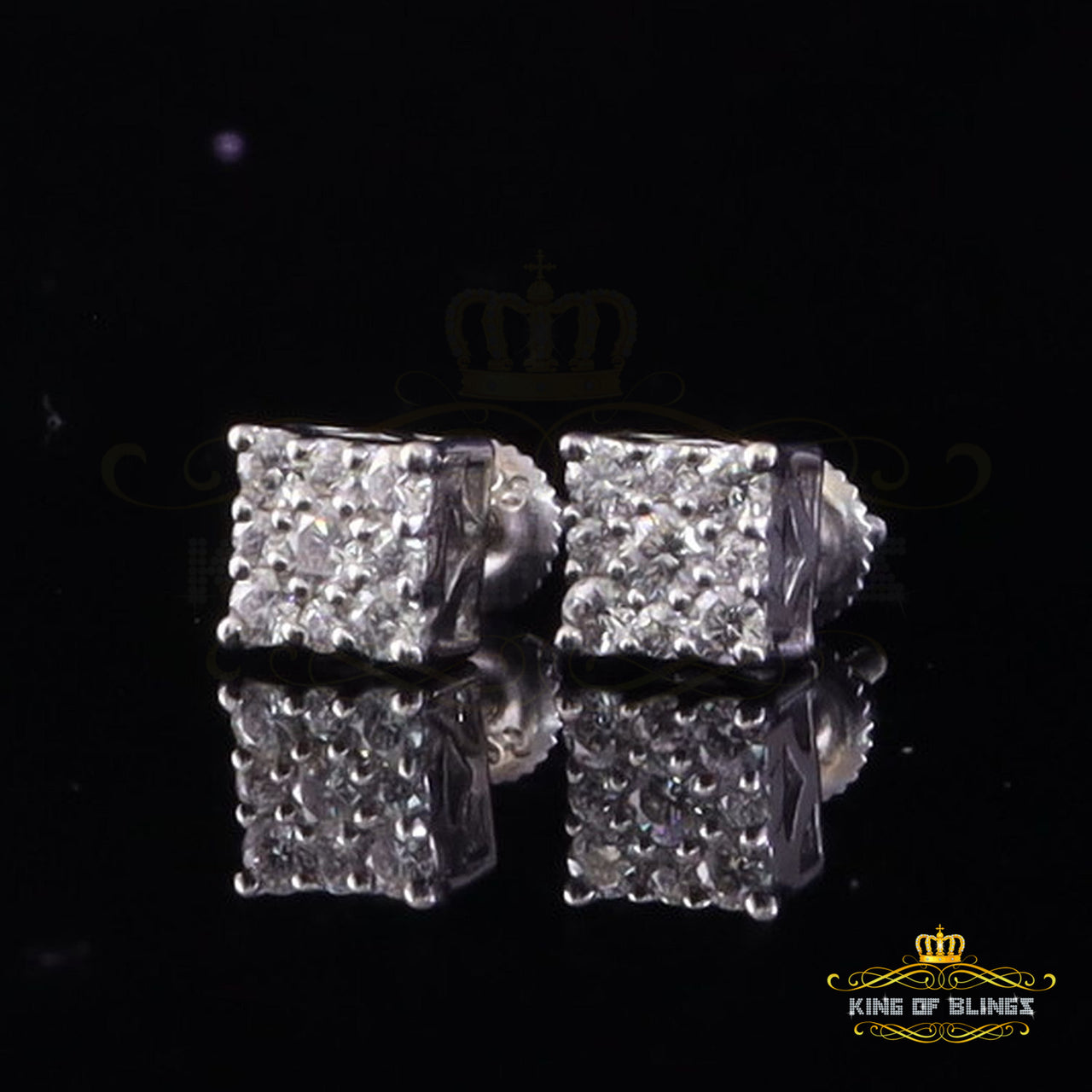 King of Bling's 1.00ct Square Earrings For Mens & Womens Moissanite 925 Sterling Silver White