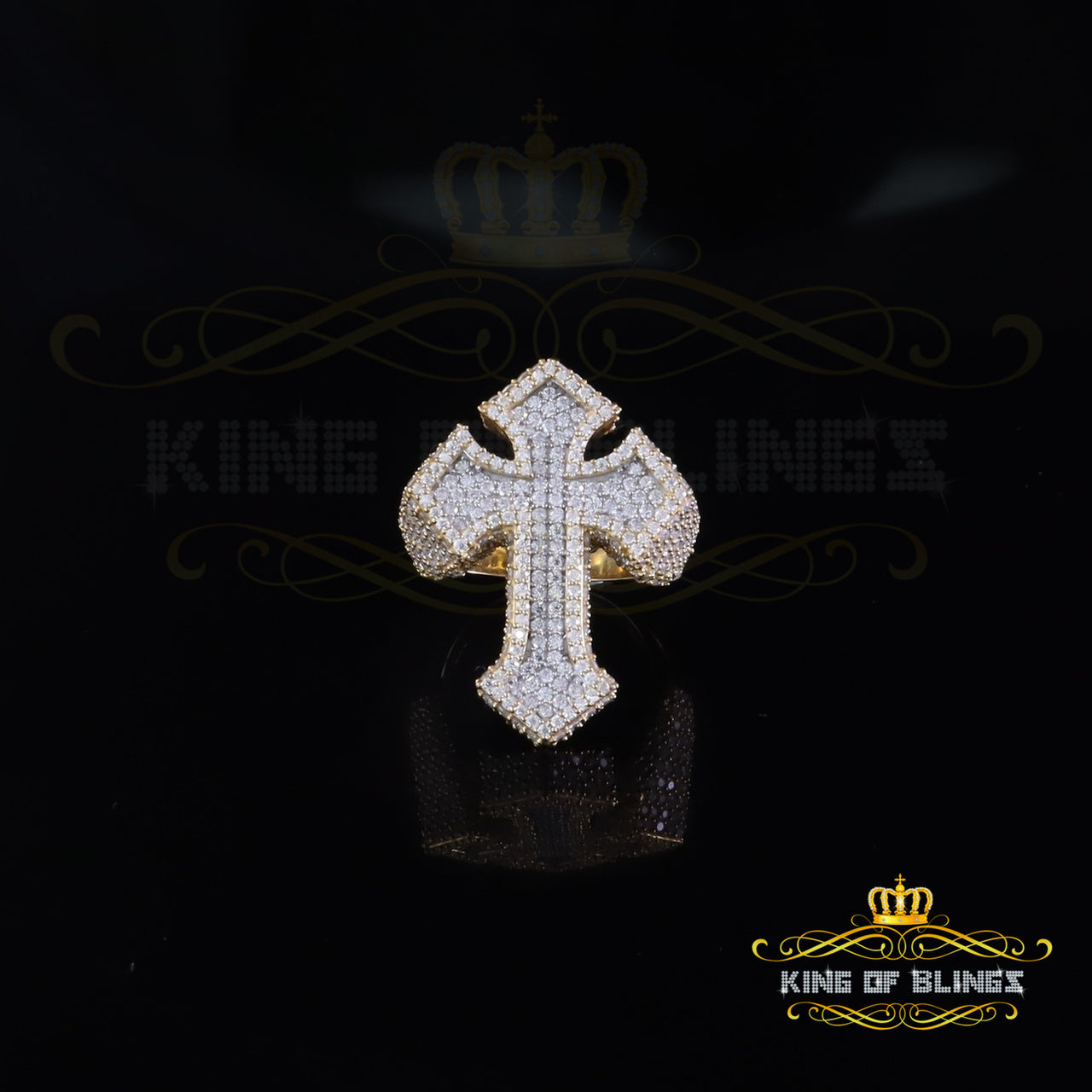 King of Bling's Men's Yellow Cross 925 Sterling Silver 5.50ct VVS D Moissanite Rings Size 10 King of Blings