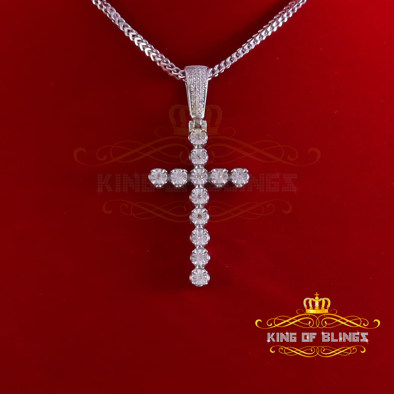 King Of Bling's 0.40CT Real Diamond Crystal Cross 925 Sterling Silver White Necklace Pendant