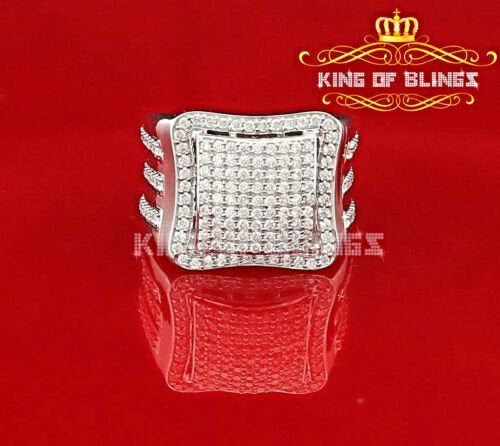 King Of Bling'sWhite Silver Square 3.30ct Cubic Zirconia Men's Adjustable Ring SZ From 9 to 11 KING OF BLINGS
