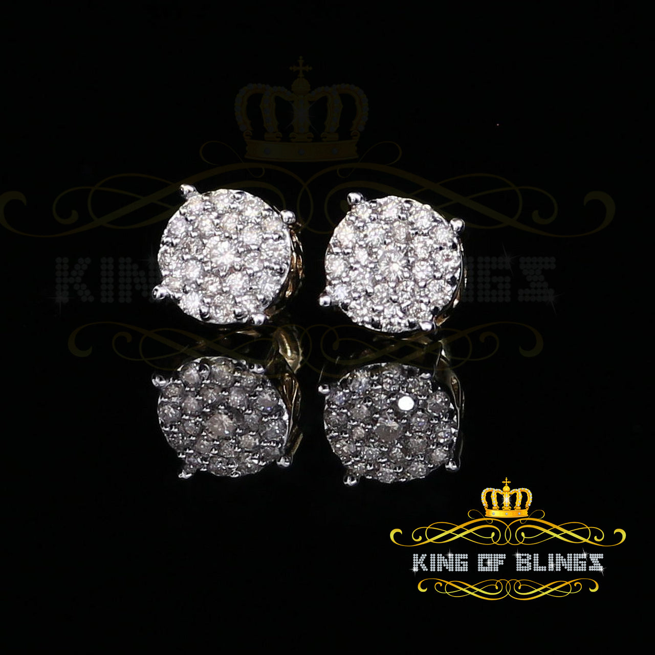 King Of Bling's 10K Real Yellow Gold Real Diamond 0.60CT Men's/Women's Stud Round Earring