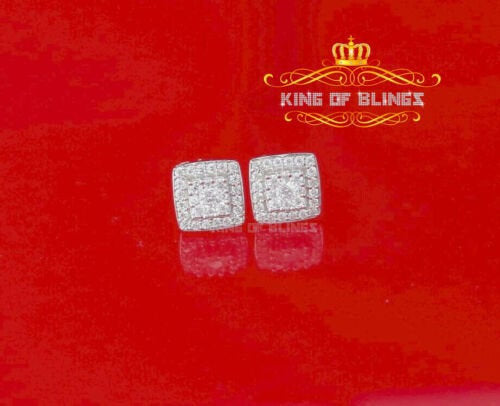 King of Blings- Hip Hop 925 White Silver 1.04ct Cubic Zirconia Women's & Men's Square Earrings KING OF BLINGS