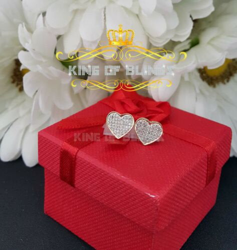 King Of Bling's Real 10K Yellow Gold Heart Round Stud 8.58mm Earrings with Real 0.25CT Diamonds KING OF BLINGS