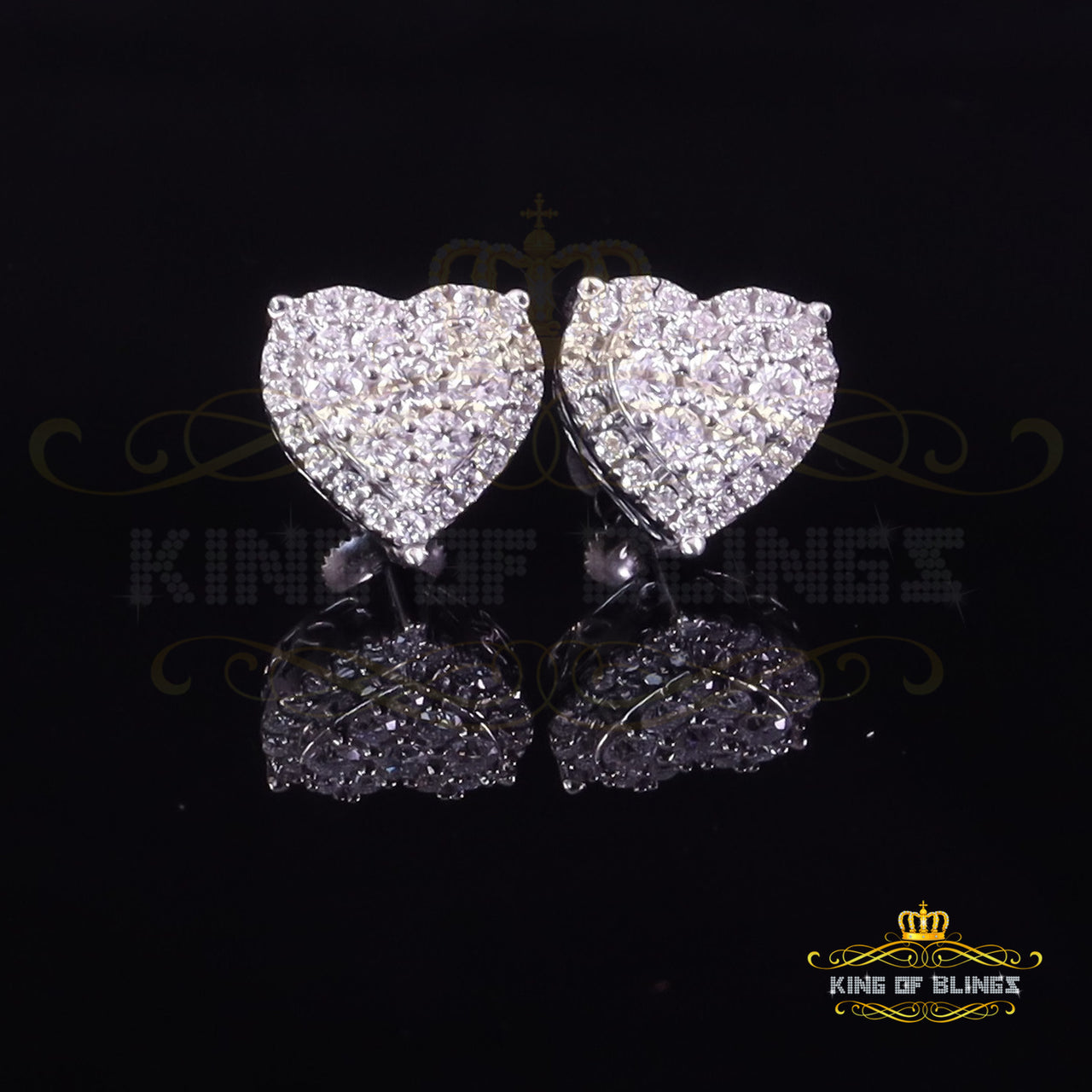 King of Bling's Men's/Womens 925 Silver White 1.00ct VVS 'D' Moissanite 3D Heart Stud Earrings KING OF BLINGS
