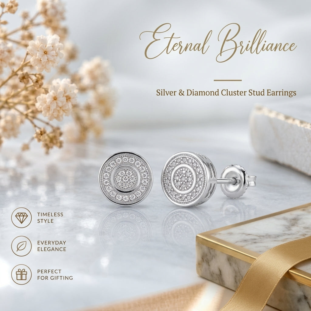 King Of Bling's 0.15ct Diamond 925 Sterling Silver stud White For Men / Women Round Earrings KING OF BLINGS