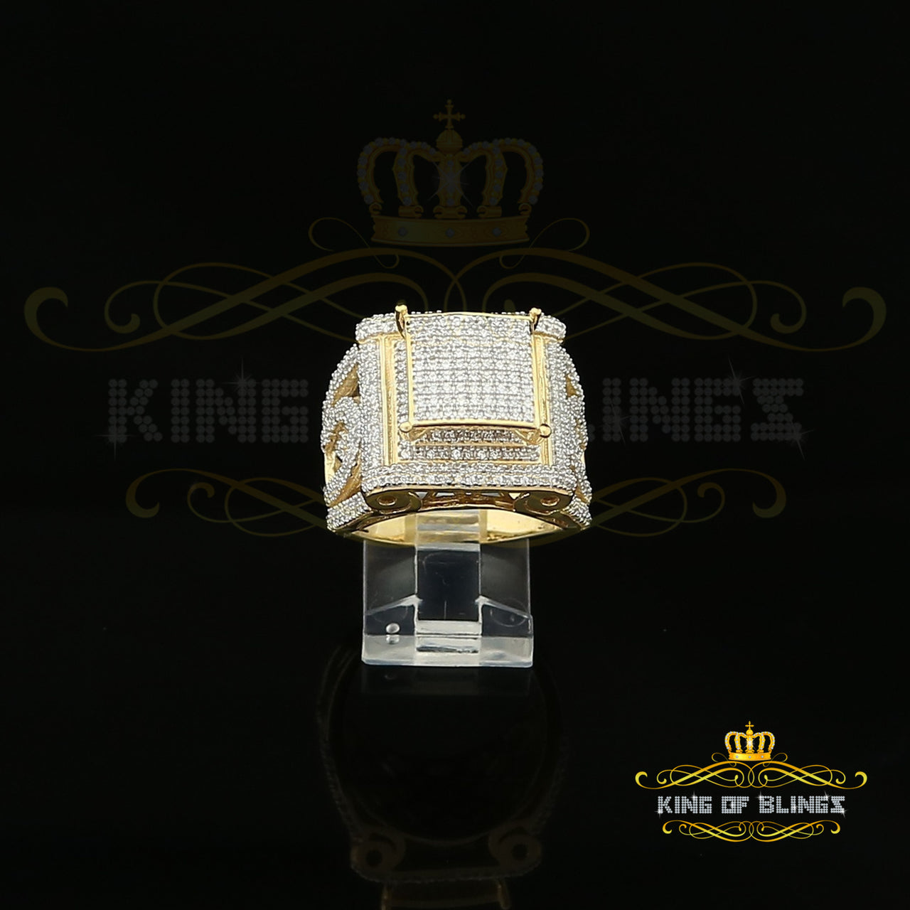 King Of Bling's 925 Sterling Yellow Silver Square 3.55ct Cubic Zirconia Womens Ring Size 10 KING OF BLINGS