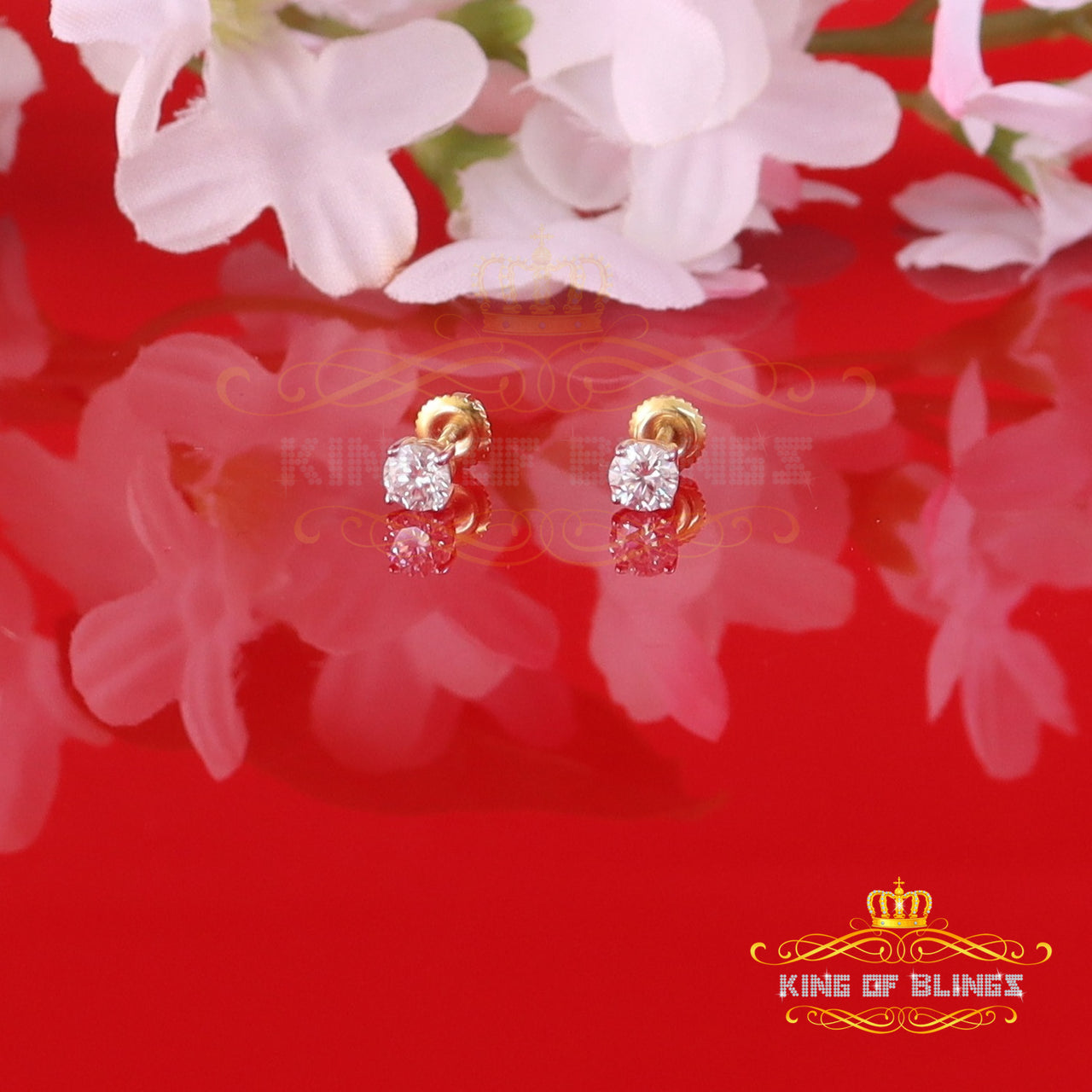 King  of Bling's 0.50ct VVS 'D' Moissanite Men's/Womens 925 Silver Yellow Round Stud Earrings KING OF BLINGS