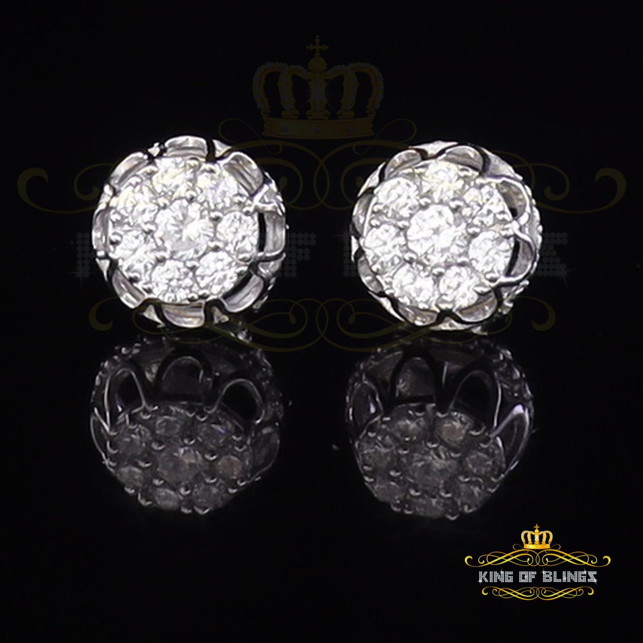 King of Blings- 1.14ct Cubic Zirconia 925 White Silver Women's & Men's Hip Hop Flower Earrings KING OF BLINGS