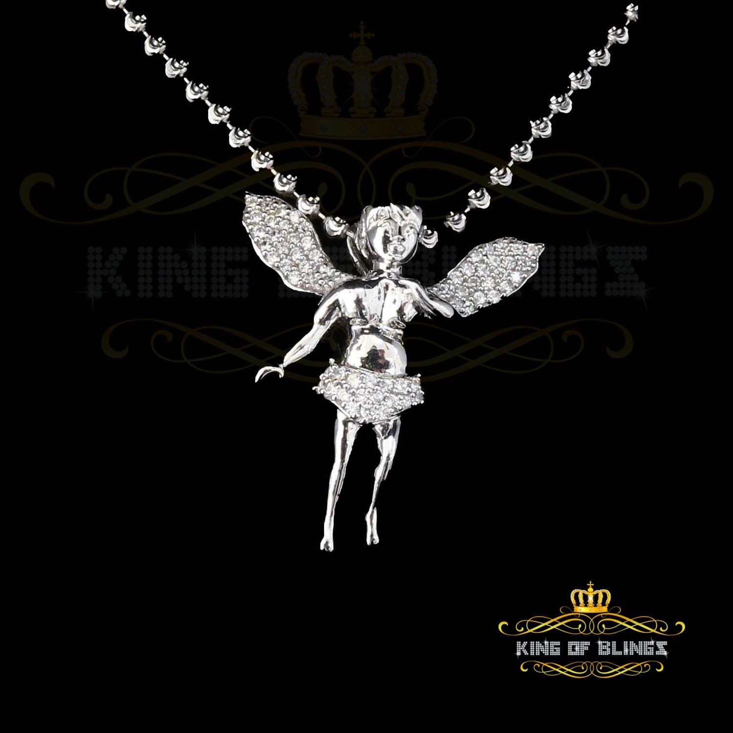 King Of Bling's White 925 Silver ANGEL Type Of Shape Size of Pendant With 0.70ct Cubic Zirconia KING OF BLINGS