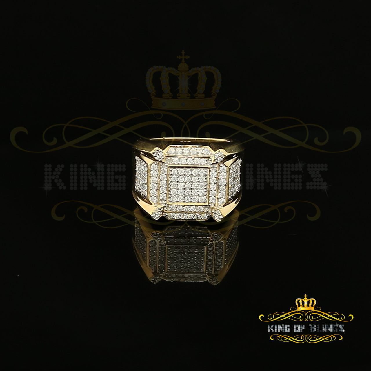 King Of Bling's 925 Yellow Silver Cubic Zirconia 3.50ct Men's Adjustable Ring From Size 10 to 12 KING OF BLINGS