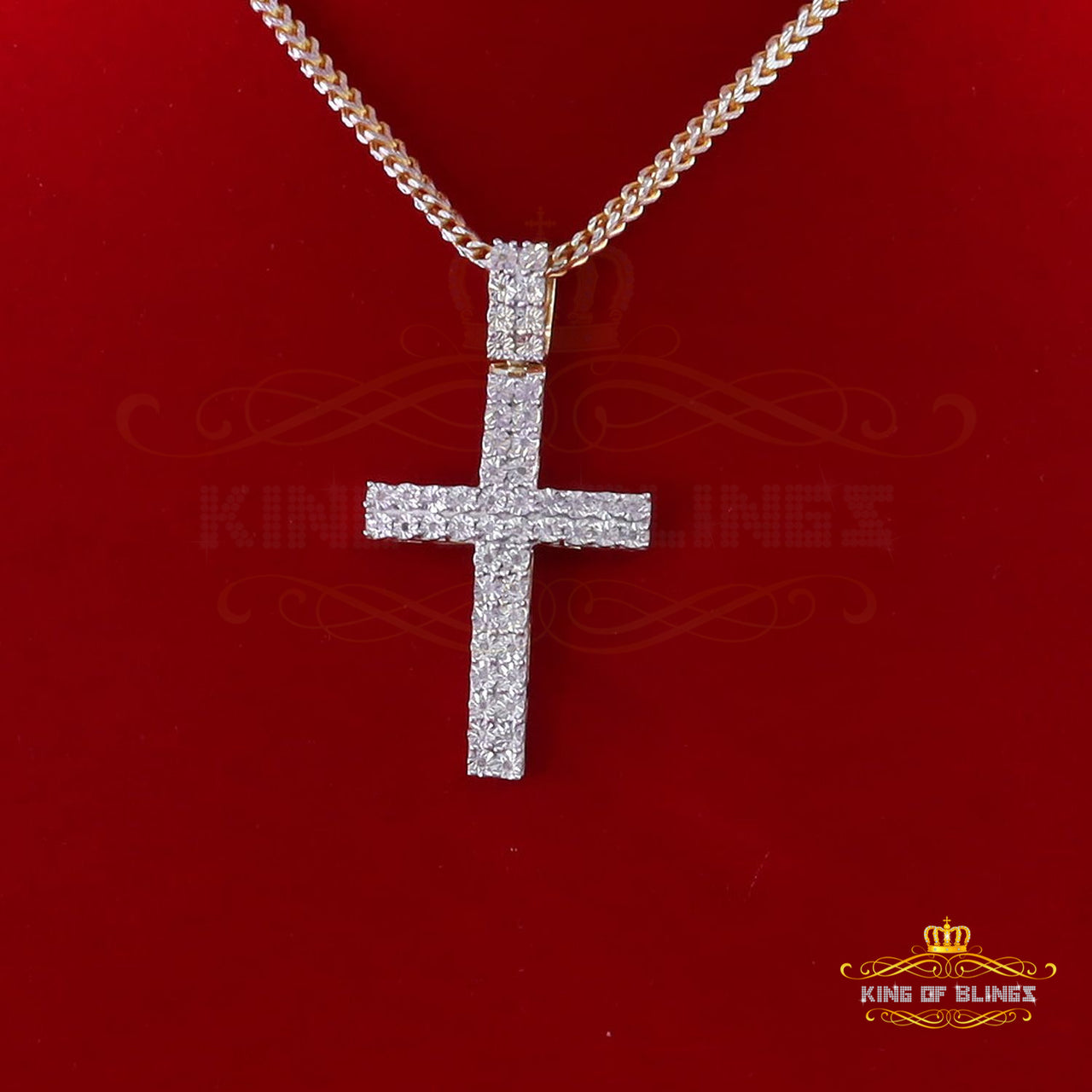 King Of Bling's Real 0.33ct Diamond Sterling Silver CROSS Charm Fashion Necklace Yellow Pendant