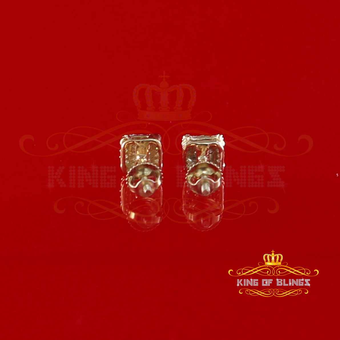 King of Blings-0.10ct Diamond 925 Sterling Silver Yellow Square Earring For Men's / Women's