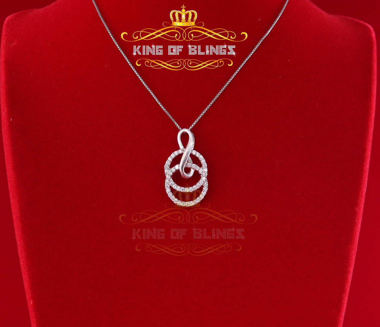 King Of Bling's White Silver Pendant Double Circle With Infinite Necklace 1.44ct Cubic Zirconia